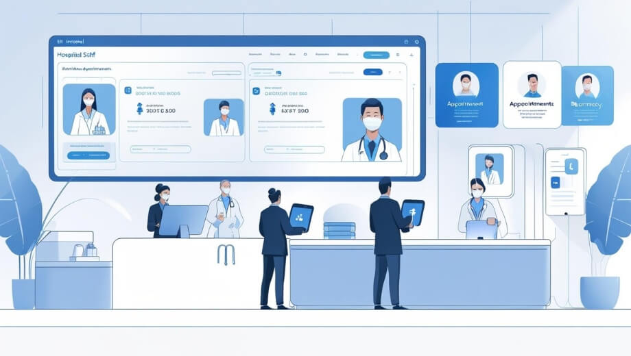 Dashboard view of hospital ERP software showing patient records, billing, and appointment modules