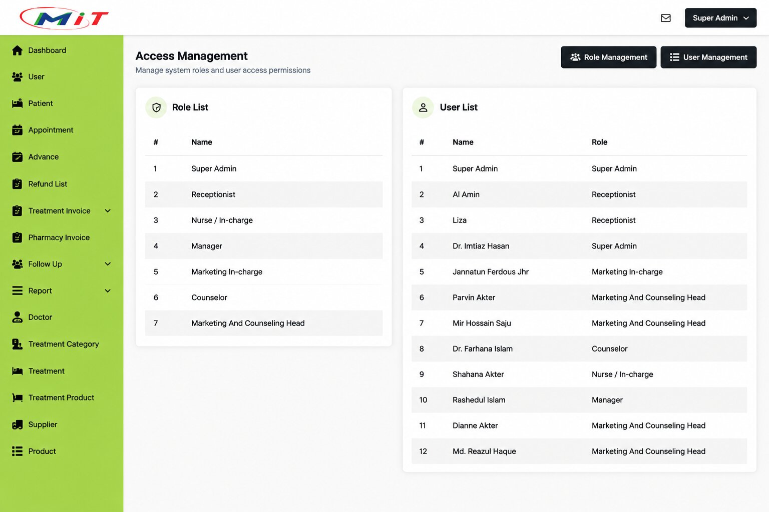 Professional UI screenshot of Aesthetic Clinic software highlighting patient and treatment management features.
