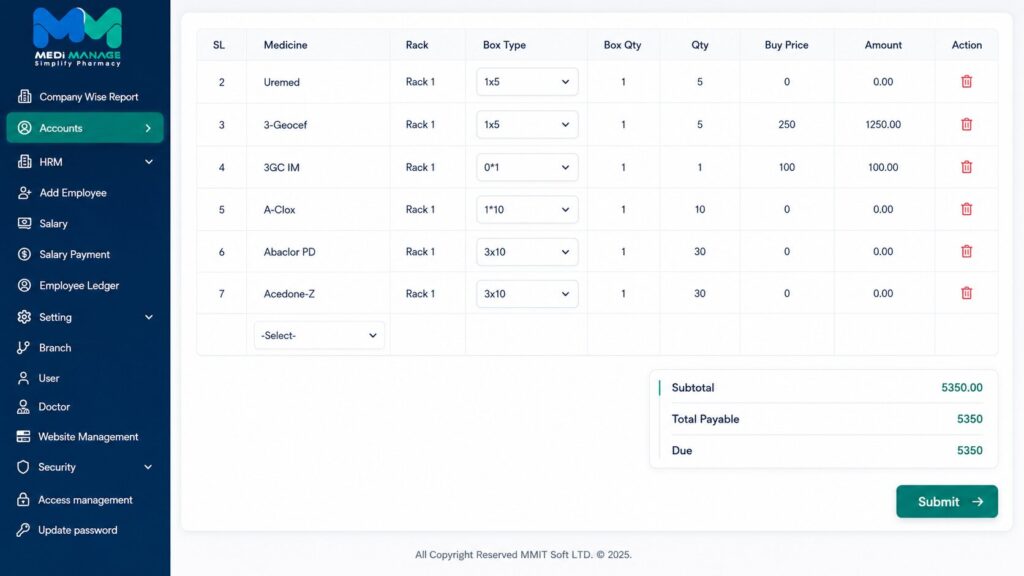 Professional Pharmacy Software in Dhaka interface for pharmacy billing, stock management, expiry tracking, accounts, and sales reports.