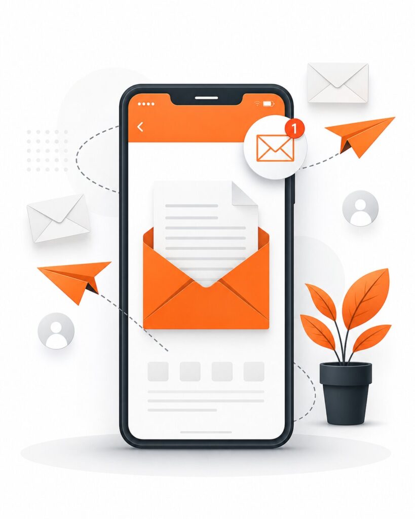 Bulk SMS service illustration with mobile message notification and email delivery concept