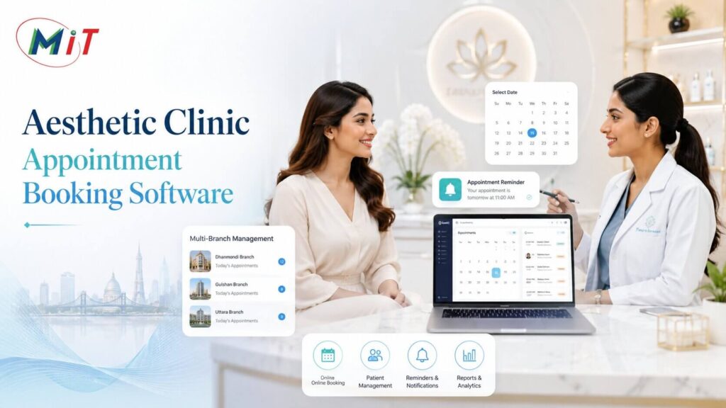 Aesthetic Clinic Appointment Booking Software dashboard with doctor, patient consultation and multi-branch clinic scheduling