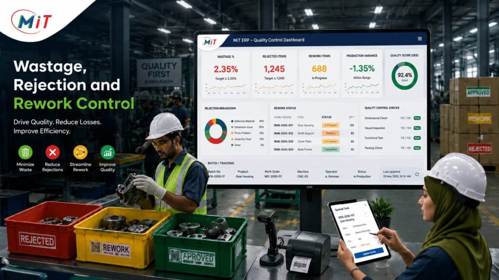 Custom ERP dashboard for production planning, raw material inventory, work-in-progress and warehouse management in a Bangladesh factory by MM IT SOFT LTD.