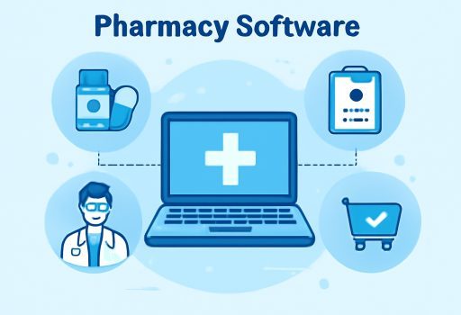 Pharmacy software dashboard showing medicine inventory and sales summary