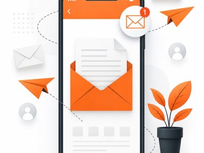 Bulk SMS service illustration with mobile message notification and email delivery concept